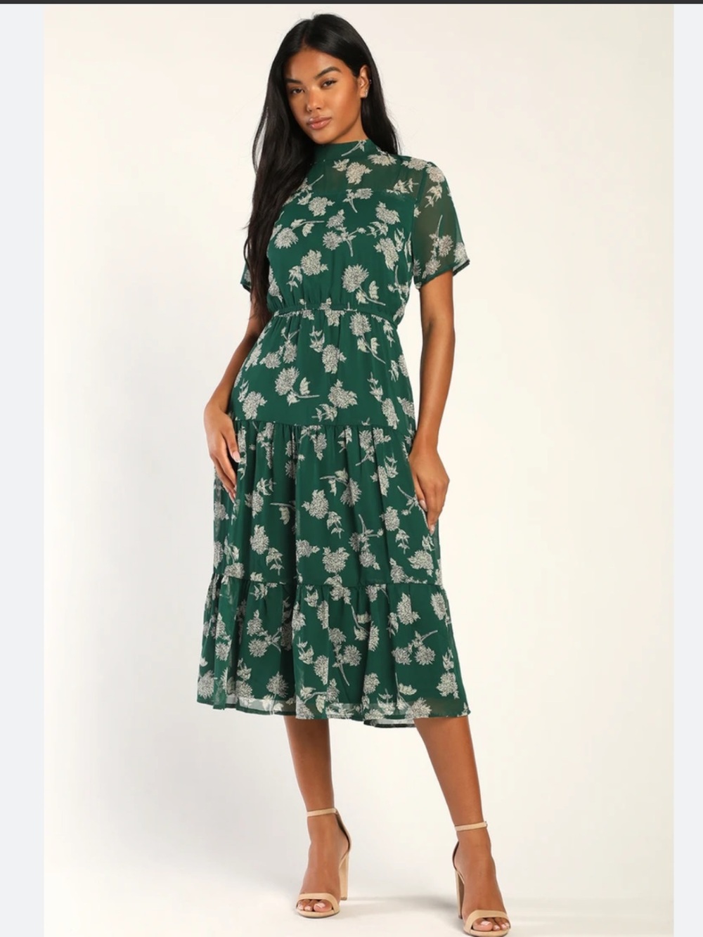 Lulus Floral Dressed Up Dark Green Floral Midi Dress